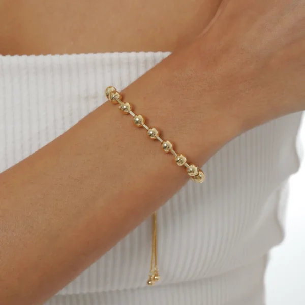 pulseira esferas ajustavel dourada feminina elegante