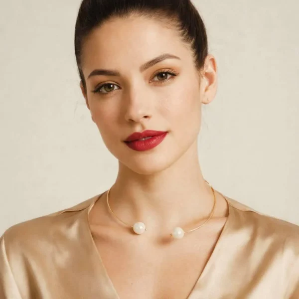 Gargantilha aberta com pérolas feminina design moderno elegante