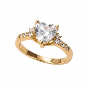 anel coração cristal cravejado feminino dourado