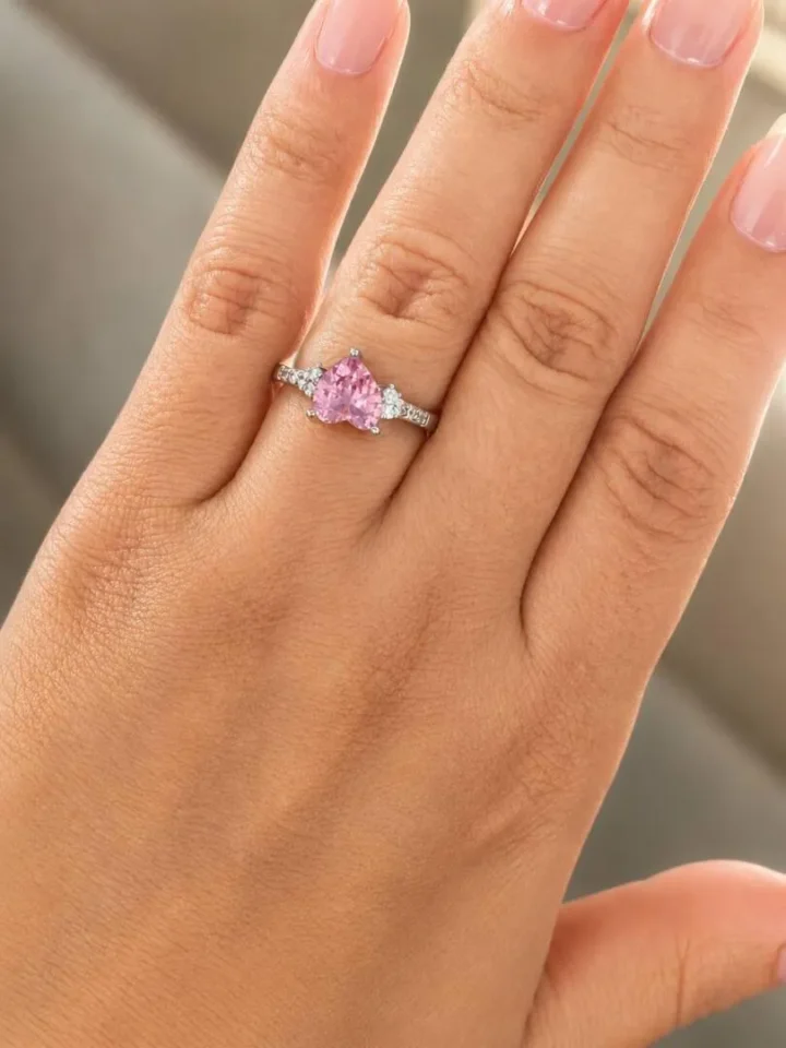 anel coração light rose feminino rodio branco