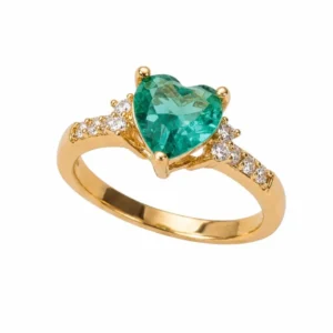 anel coração verde turmalina feminino dourado