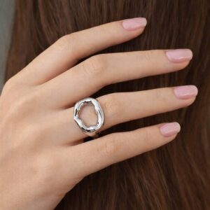 anel organico oval rodio feminino elegante