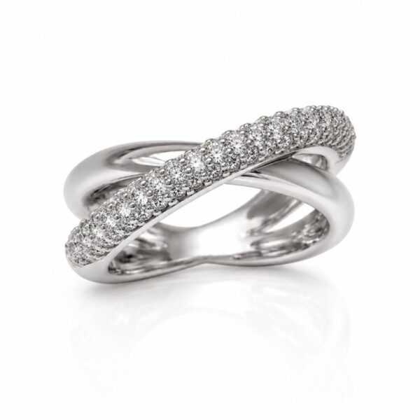 anel x cravejado rodio branco feminino elegante