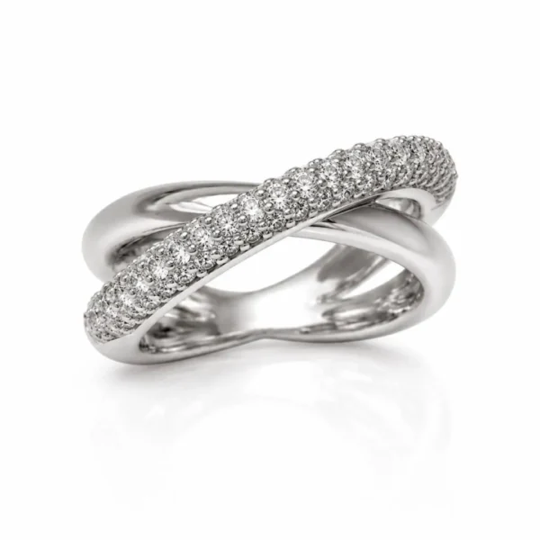 anel x cravejado rodio branco feminino elegante