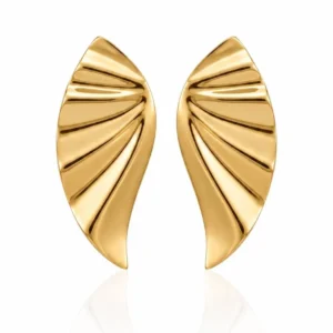 brinco orgânico estriado dourado feminino elegante