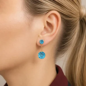 brinco riviera azul aqua dourado feminino elegante