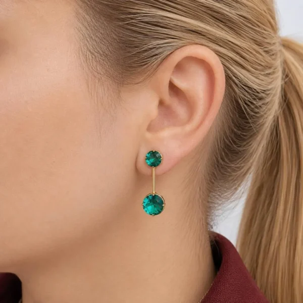 brinco riviera verde zircon dourado feminino elegante