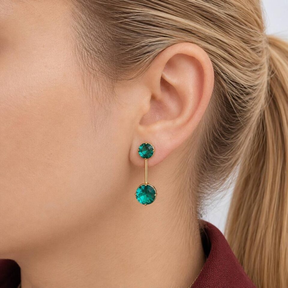 brinco riviera verde zircon dourado feminino elegante
