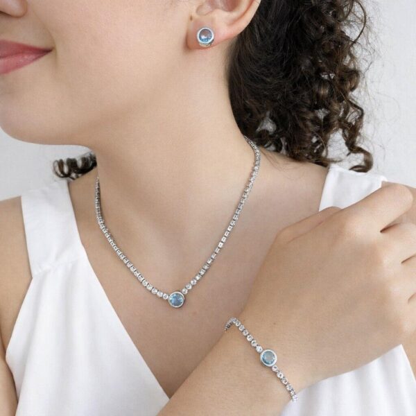 conjunto riviera ponto de luz azul aqua feminino elegante