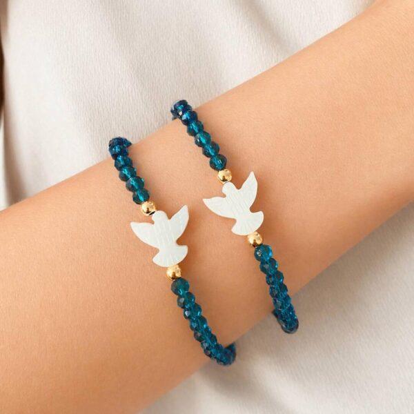 pulseira cristais azul espirito santo madreperola feminina