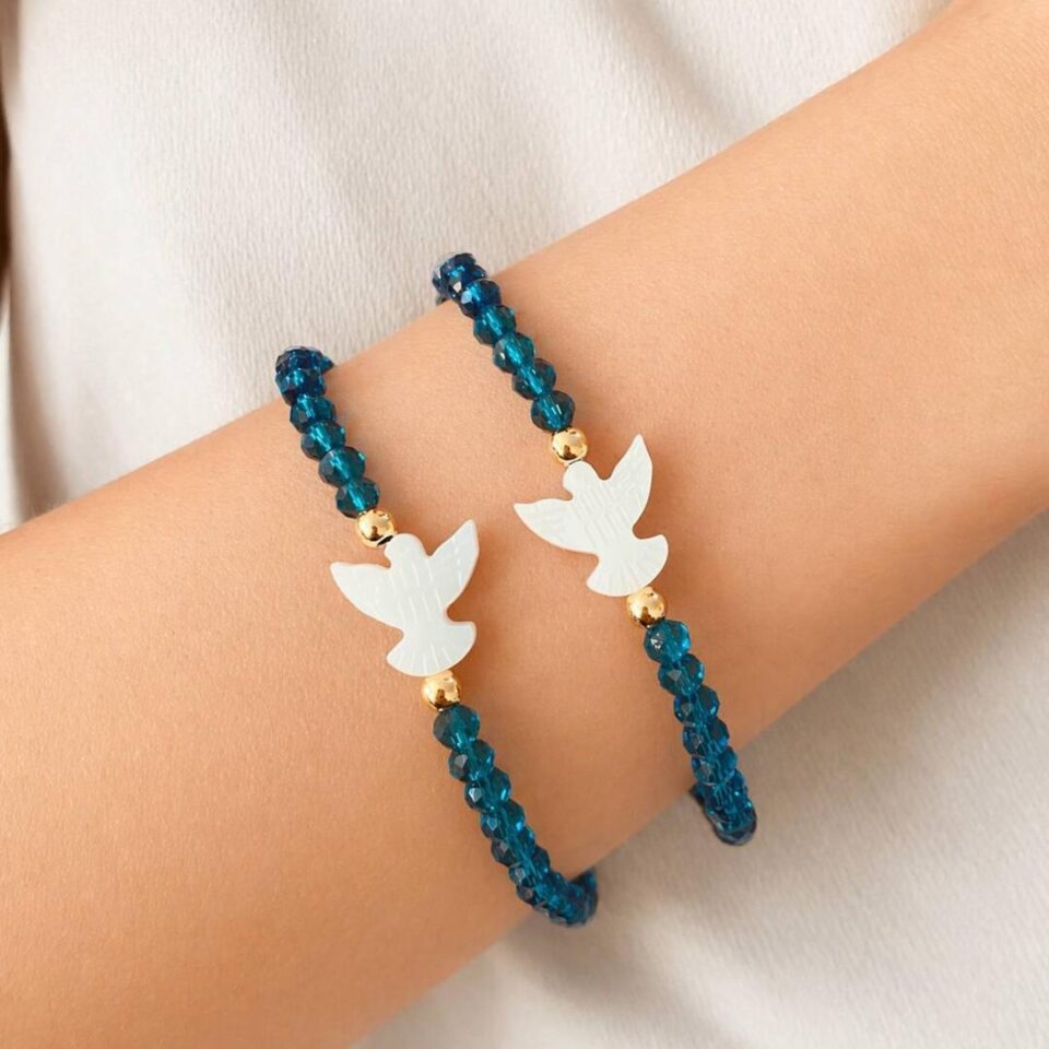 pulseira cristais azul espirito santo madreperola feminina