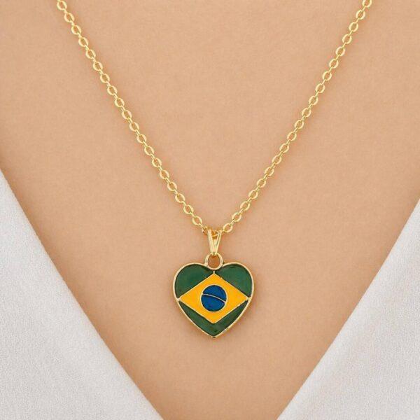 colar coracao brasil feminino elegante