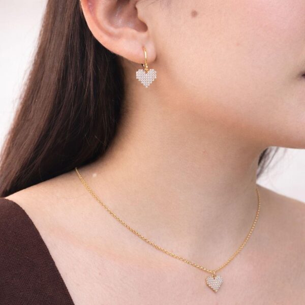 conjunto coração cravejado zirconias cristal semijoia