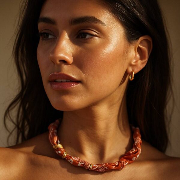choker tecido laranja com nó feminina elegante