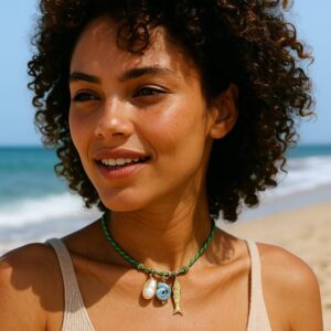 colar corda nautica com pingente peixe feminino elegante